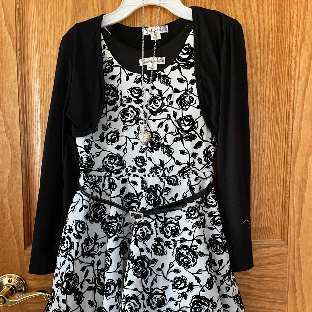 Girls Holiday Dress with cardigan and necklace